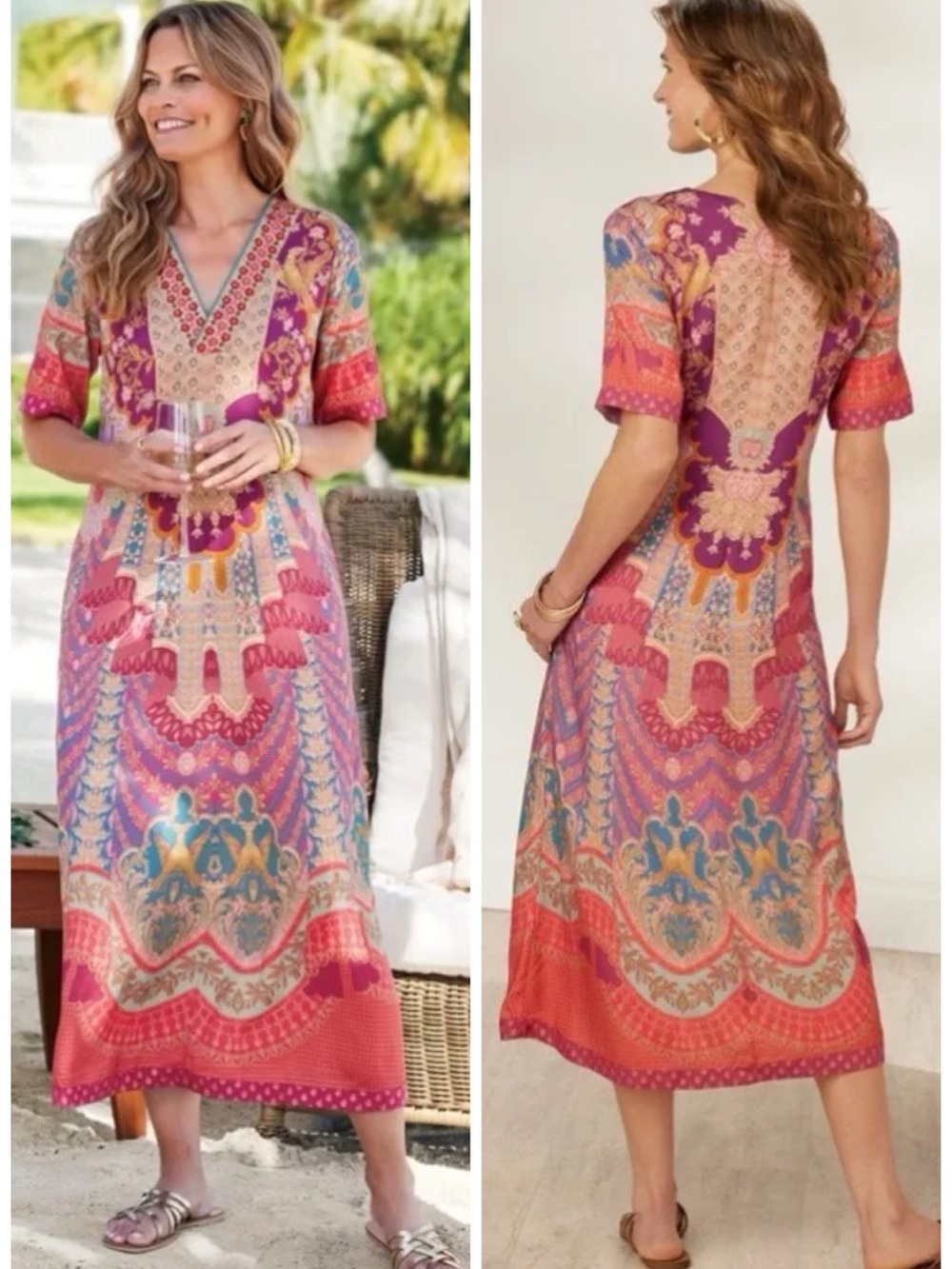 Soft Surroundings Parasol Midi Dress in Siva Magenta Size M EUC